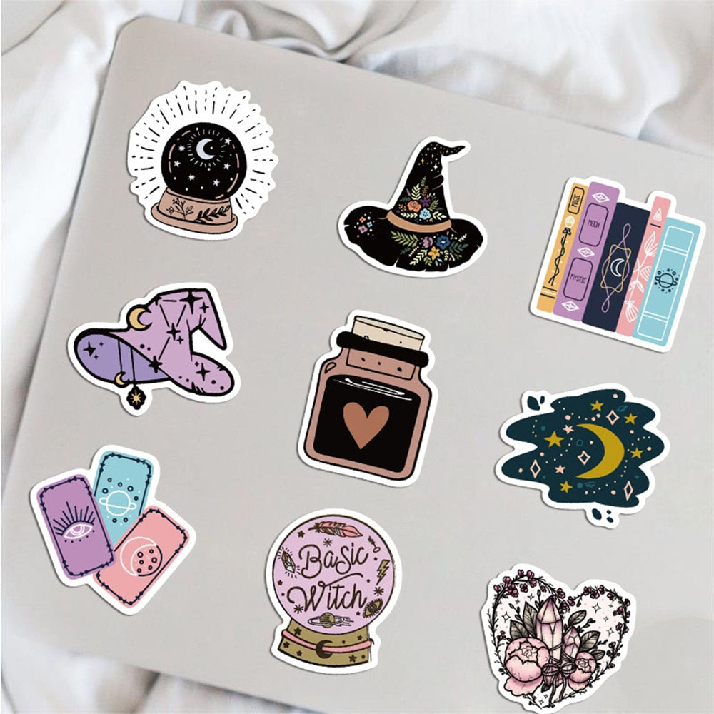 50pcs Retro Witch Magic Crystal Stickers For Laptop Stationery Ipad Craft Supplies DIY Scrapbooking Material Vintage Sticker
