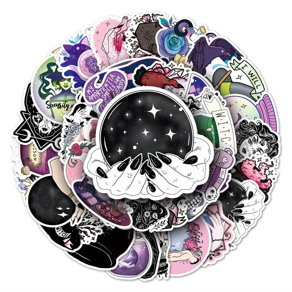 50pcs Aesthetic Crystal Witch Stickers For Guitar Stationery Phone Craft Supplies Retro Sticker Vintage Scrapbooking Material