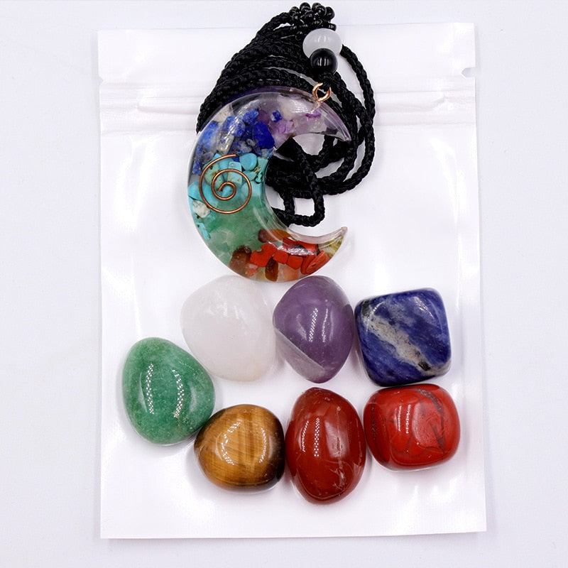 Natural Crystal Chakras Kit Amethyst Stone Healing Meditation Reiki 7 Chakra Yoga Stone Set Collection Gifts Necklace Spiritual