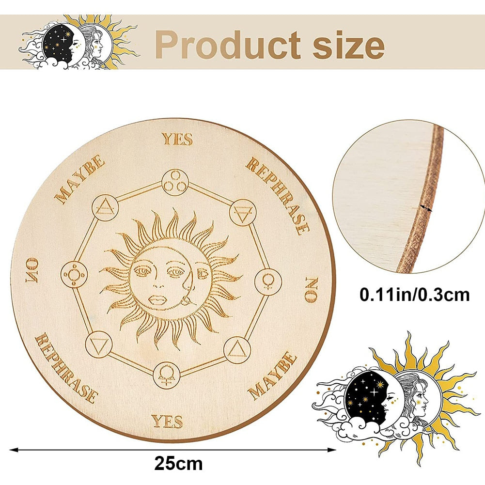 Wooden Divination Pendulum Game Board With Moon Star Divination Energy Carven Plate Healing Meditation Board Altar Ornaments