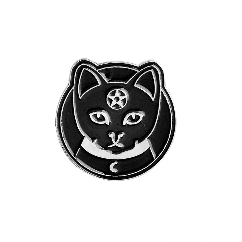 Best selling punk Witch coffin brooch Witch book Round Black brooch Dark series vintage badge