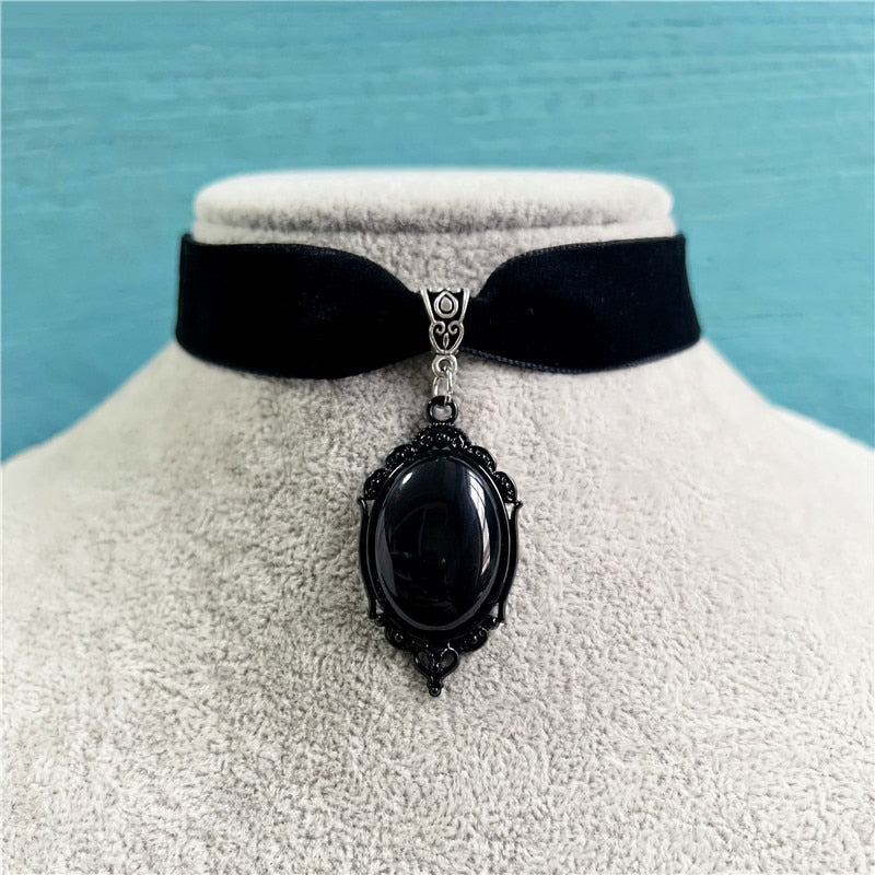 Brand New Black Velvet Collar, Gothic Victorian Black Embossed Crystal Necklace, Fashion Women Gifts, Pagan Witchcraft Jewelry