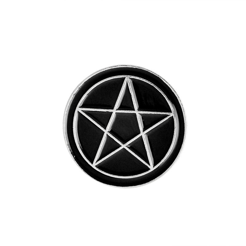 Best selling punk Witch coffin brooch Witch book Round Black brooch Dark series vintage badge