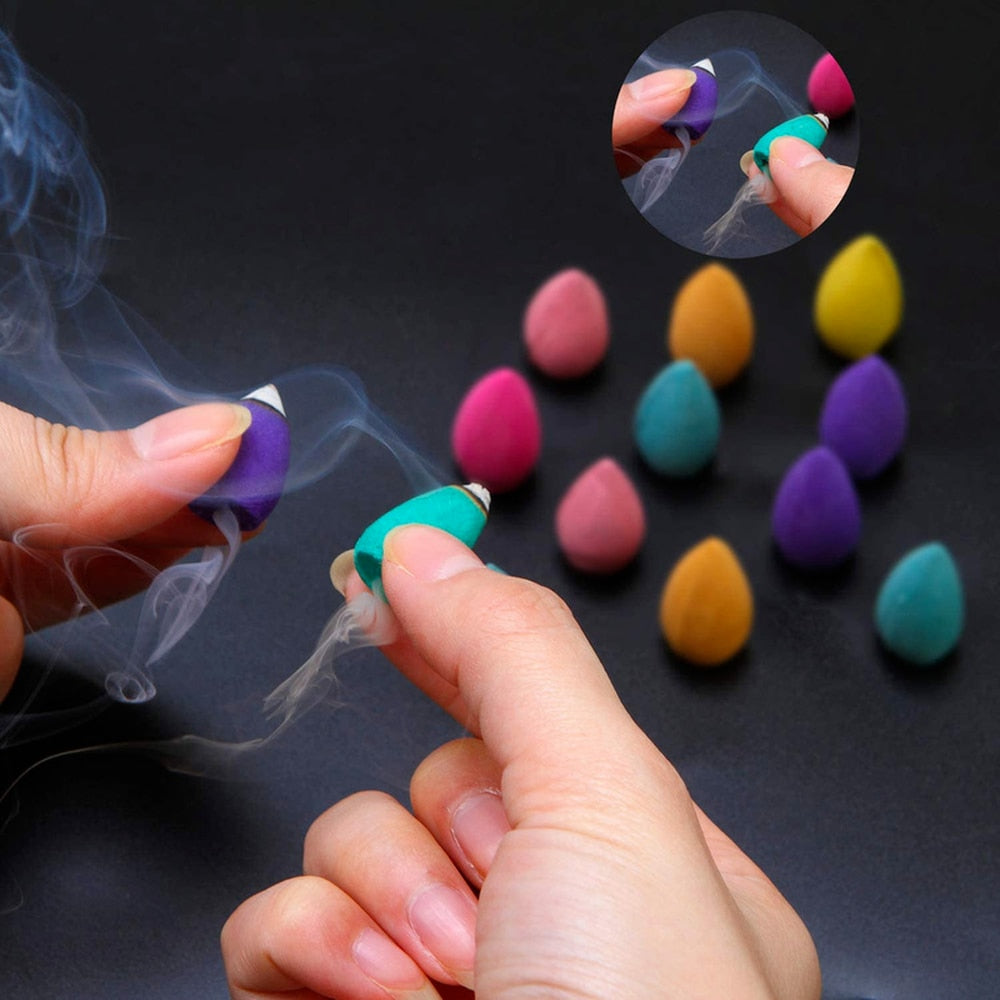 50/100pcs Mixed Burner Incense 28x15mm Backflow Incense Buddha Rose Mint Natural Sandalwood Tea Cone Incense Burner Anti-odour