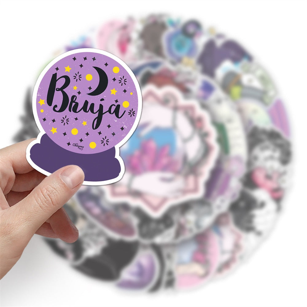 50pcs Aesthetic Crystal Witch Stickers For Guitar Stationery Phone Craft Supplies Retro Sticker Vintage Scrapbooking Material