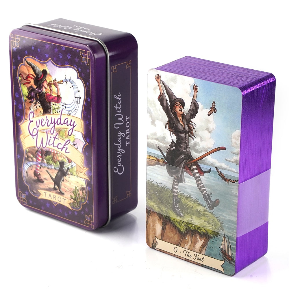Everyday Witch Tarot Witches in a Tin Metal Box Gold-plated Edge Hot Sell Tarot Cards For Divination Tarot Deck Beautiful Packag