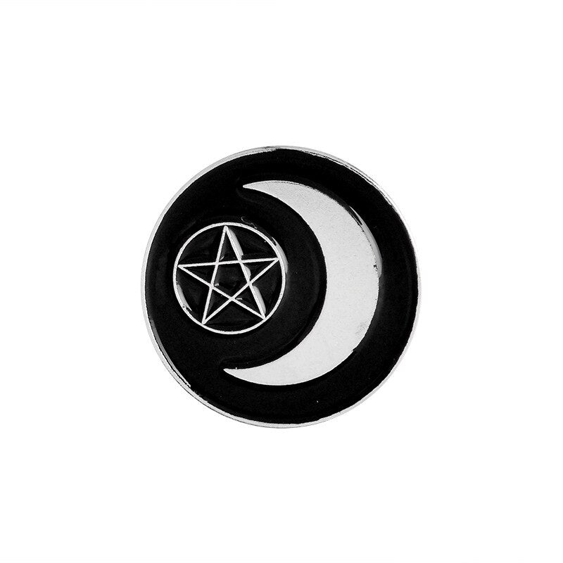 Best selling punk Witch coffin brooch Witch book Round Black brooch Dark series vintage badge