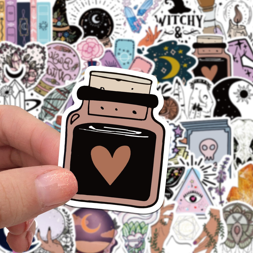 50pcs Retro Witch Magic Crystal Stickers For Laptop Stationery Ipad Craft Supplies DIY Scrapbooking Material Vintage Sticker
