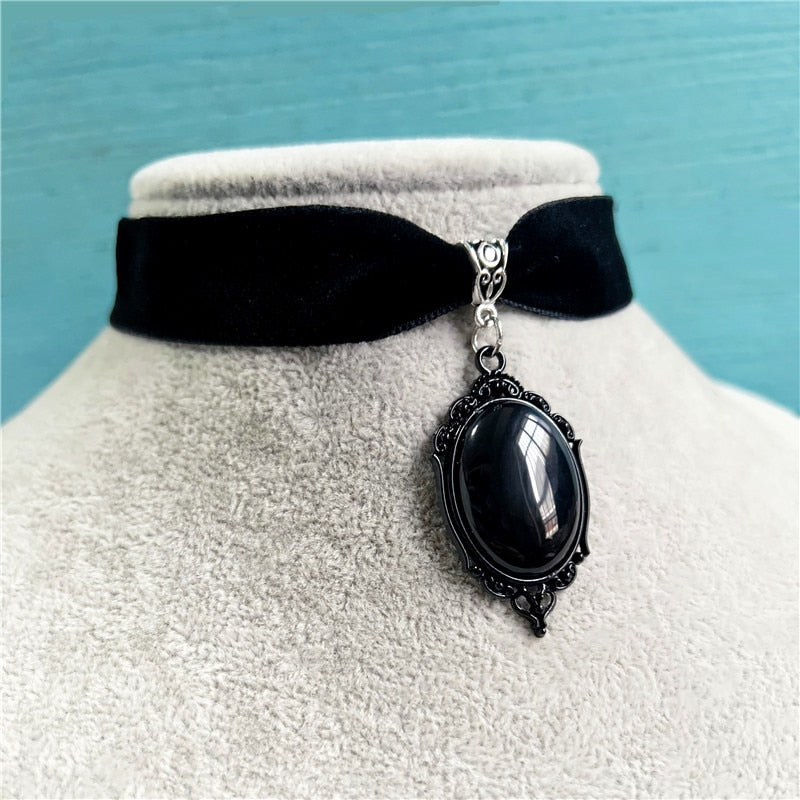 Brand New Black Velvet Collar, Gothic Victorian Black Embossed Crystal Necklace, Fashion Women Gifts, Pagan Witchcraft Jewelry