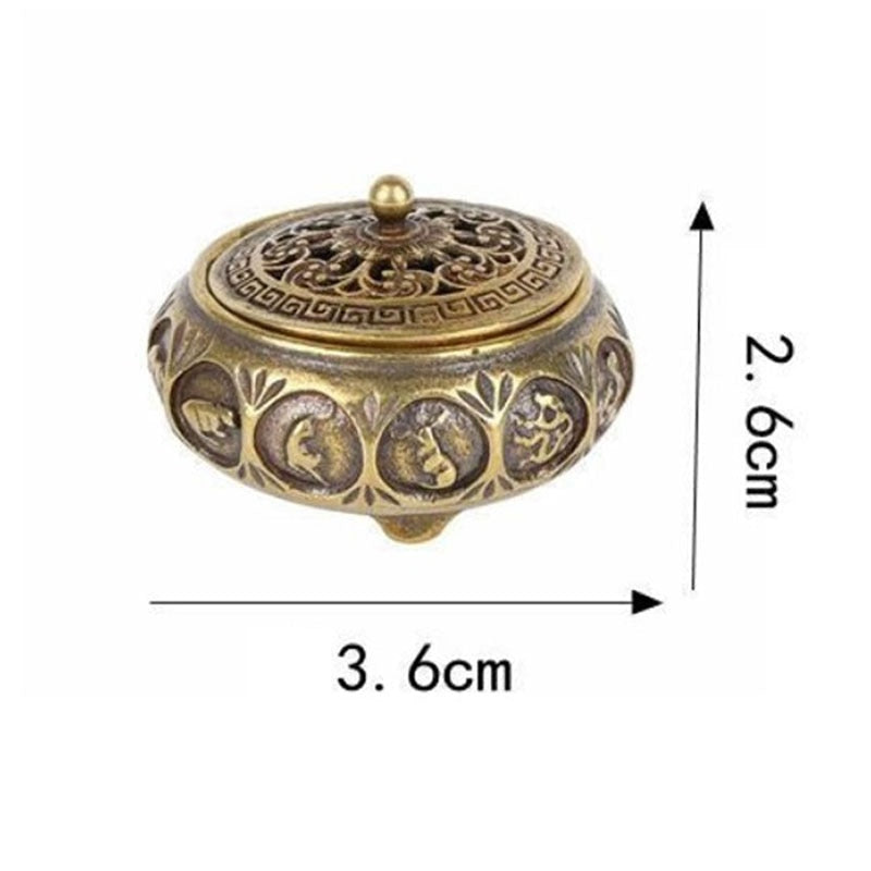 Retro Copper Incense Burner Incense Holder With Cover Twelve Chinese Zodiac Sign Censer Carving Desktop Ornament