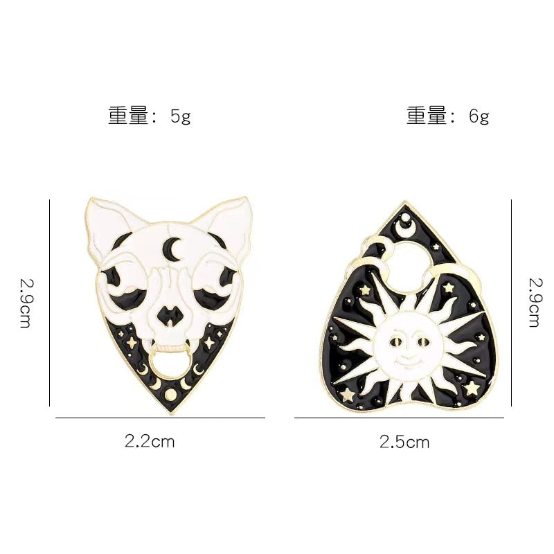 Punk Heart Enamel Pins Witch Ouija Sun Moon Brooches Metal Gothic Black Cat Animal Lapel Badge Jewelry Gift For Friend Wholesale