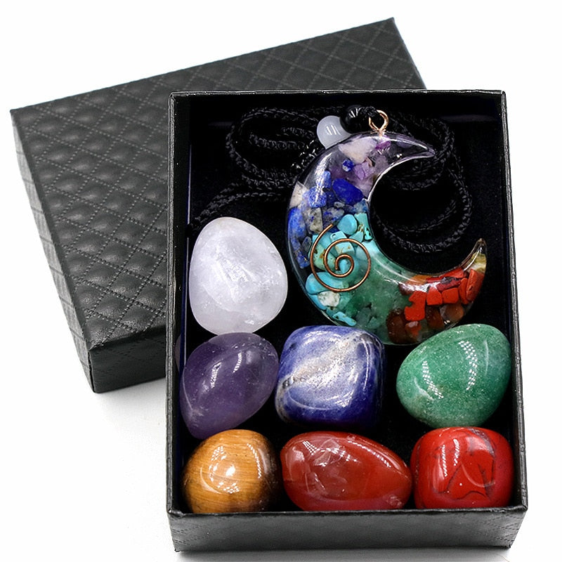 Natural Crystal Chakras Kit Amethyst Stone Healing Meditation Reiki 7 Chakra Yoga Stone Set Collection Gifts Necklace Spiritual