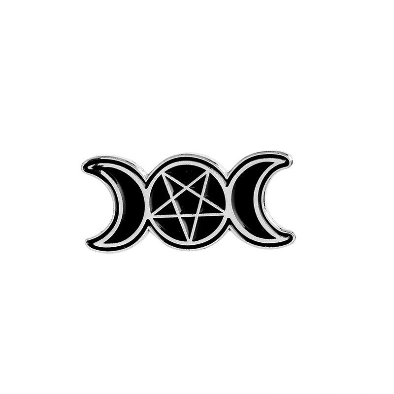 Best selling punk Witch coffin brooch Witch book Round Black brooch Dark series vintage badge