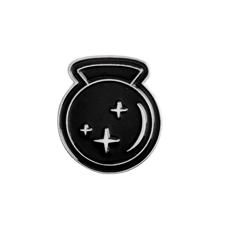 Best selling punk Witch coffin brooch Witch book Round Black brooch Dark series vintage badge