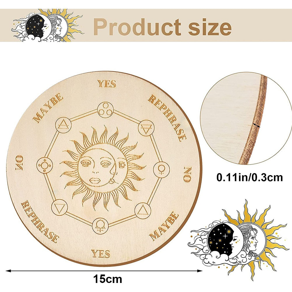 Wooden Divination Pendulum Game Board With Moon Star Divination Energy Carven Plate Healing Meditation Board Altar Ornaments