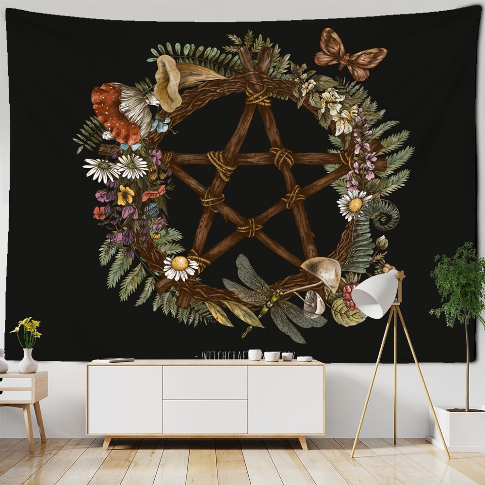 Vintage Witchcraft Tapestry Sun Wall Hanging Botanical Celestial Floral Wall Tapestry Hippie Flower Wall Carpets Dorm Decor