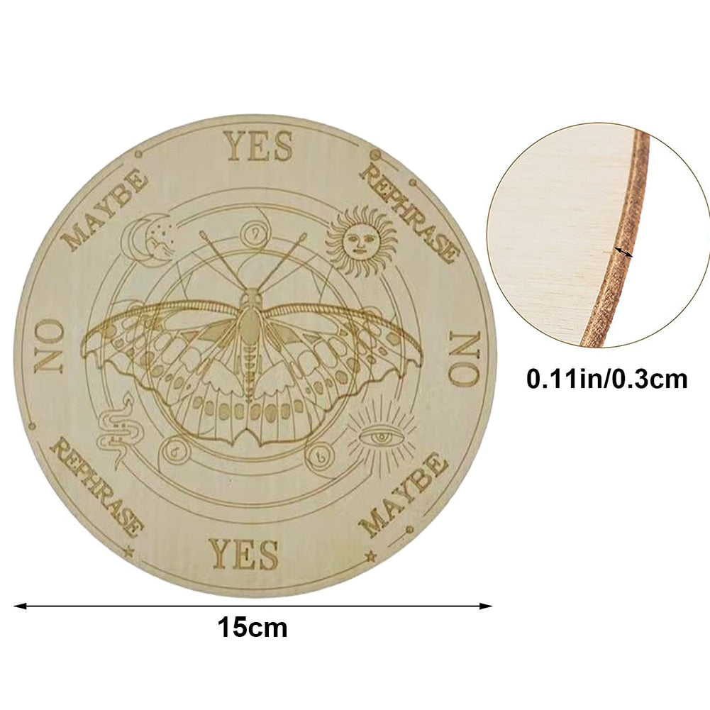 Wooden Divination Pendulum Game Board With Moon Star Divination Energy Carven Plate Healing Meditation Board Altar Ornaments