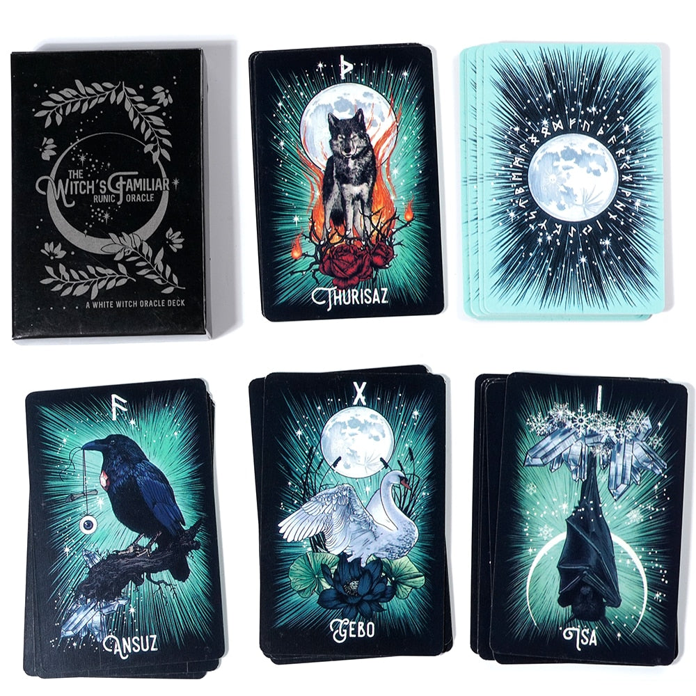 Witch'S Familiar Runic Oracle 24 Card Indie Tarot Deck Runes Rune Cards, Animal Oracle Animal Viking Runes