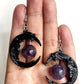 Purple Crystal Moon Earrings Crescent Moon Jewelry Dark Style Gothic Stone Pendant Magic Wiccan Witch Style Macabre Amulet