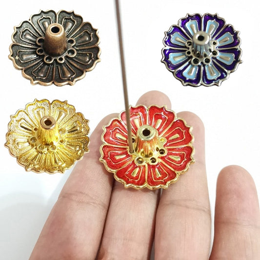 Incense Holders Mini Meditation Buddha Sandalwood Stick Holder Burner Round Dish Enamel Lotus Flower Catcher Plate Home Decor