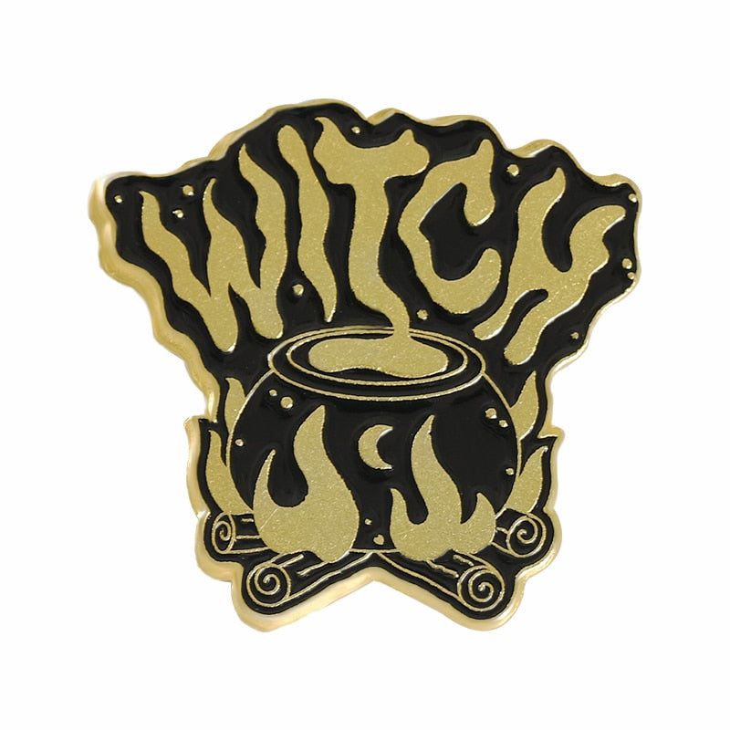 Black Witch Enamel Pins Pentagram Moon Magic Hat Brooches for Women Gothic Punk Lapel Pin Badge Anime Jewelry Gifts Wholesale