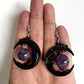 Purple Crystal Moon Earrings Crescent Moon Jewelry Dark Style Gothic Stone Pendant Magic Wiccan Witch Style Macabre Amulet