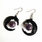 Purple Crystal Moon Earrings Crescent Moon Jewelry Dark Style Gothic Stone Pendant Magic Wiccan Witch Style Macabre Amulet