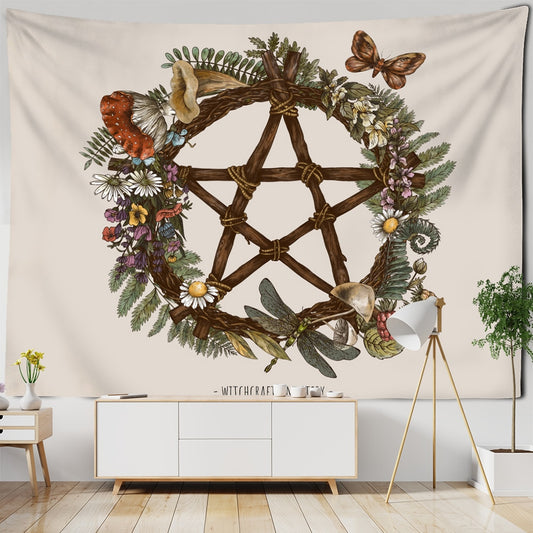 Vintage Witchcraft Tapestry Sun Wall Hanging Botanical Celestial Floral Wall Tapestry Hippie Flower Wall Carpets Dorm Decor
