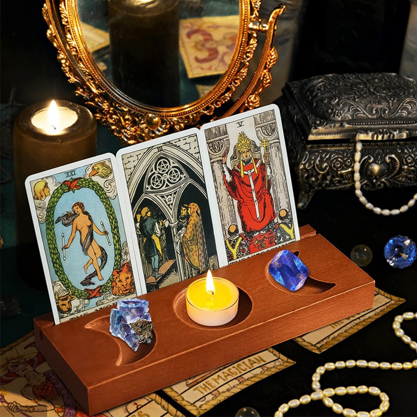 Wood Tarot Card Holder Stand Wiccan Wood Oracle Affirmation Card Display Display Stand For Witch Divination Tools Altar Decor