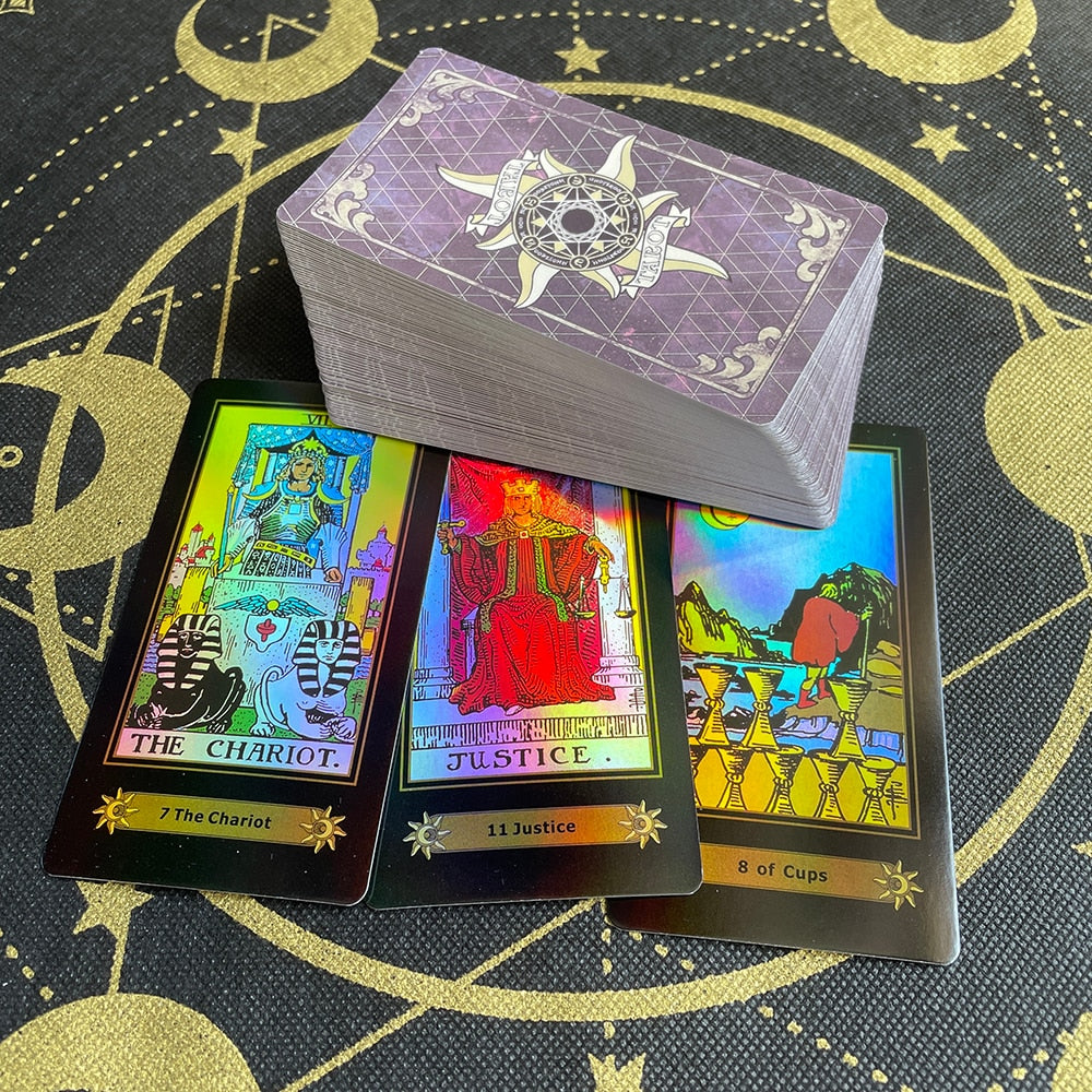 Shinning Big Size Holographic Tarot Cards for Beginners with Guide Book Board Games Catan Runes Psychology Fate Spiritual Deck