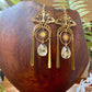 Gothic Moth Earrings, Gold Sun Moon Earrings, White Resin Flower Drop Moth Earrings, Hypoallergenic Stray Jewelry
