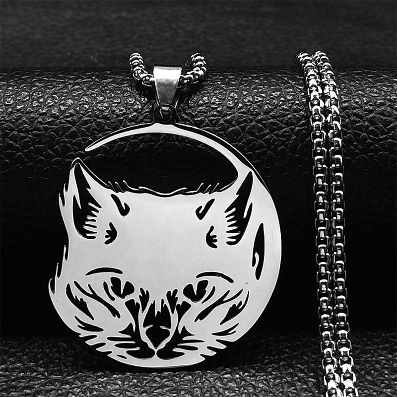Goth Wicca Cat Moon Star Hollow Pendant Necklace Women Black Color Heptagram Witchcraft Stainless Steel Necklaces Jewelry N7079S
