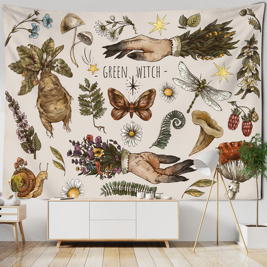 Vintage Witchcraft Tapestry Sun Wall Hanging Botanical Celestial Floral Wall Tapestry Hippie Flower Wall Carpets Dorm Decor