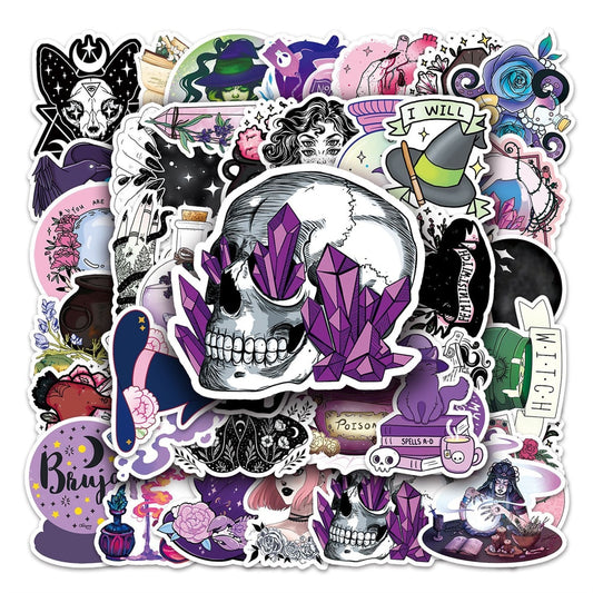 50pcs Aesthetic Crystal Witch Stickers For Guitar Stationery Phone Craft Supplies Retro Sticker Vintage Scrapbooking Material