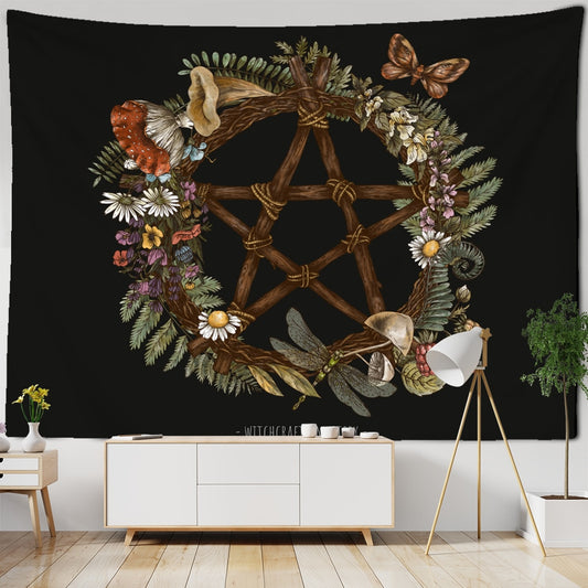 Vintage Witchcraft Tapestry Sun Wall Hanging Botanical Celestial Floral Wall Tapestry Hippie Flower Wall Carpets Dorm Decor
